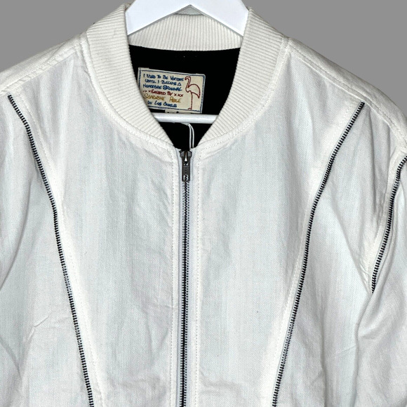 Sandrine Rose Zip Oversized Linen Blend Bomber Jacket White Women Medium NWT - Picture 4 of 12